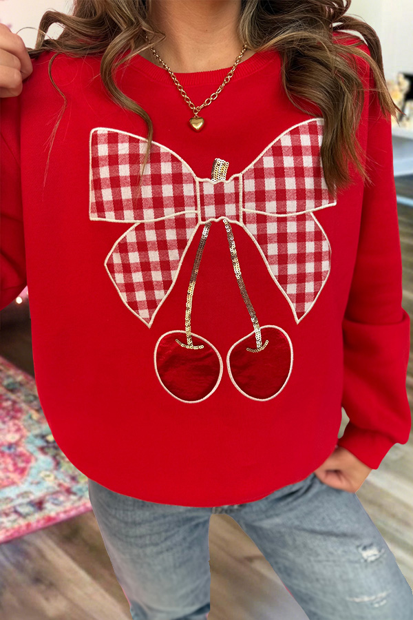 Valentine's Day Plaid Bow Cherry Sweatshirt