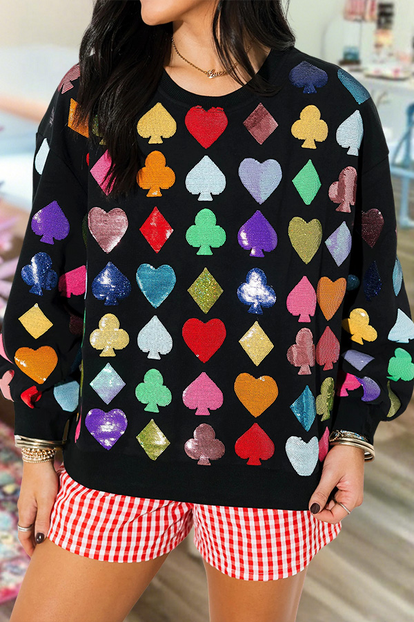 Sparkling Playing Card Suit Pattern Sweatshirt