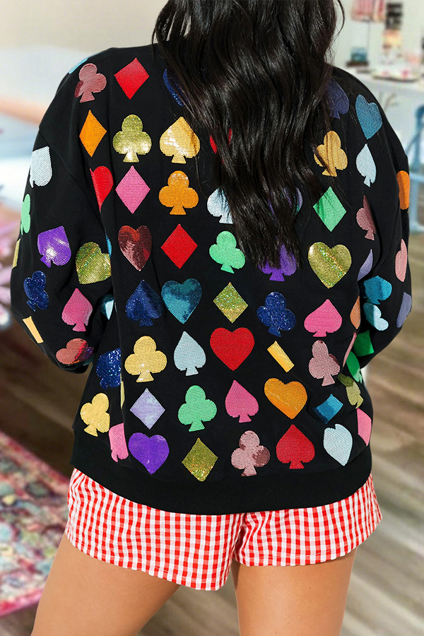 Sparkling Playing Card Suit Pattern Sweatshirt