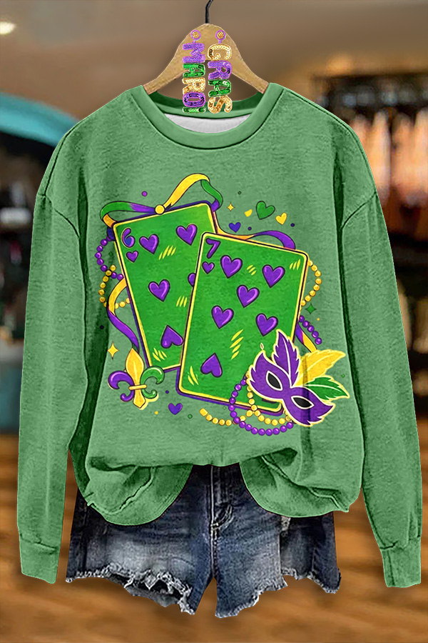 Mardi Gras Playing Card Face Mask Sweatshirt