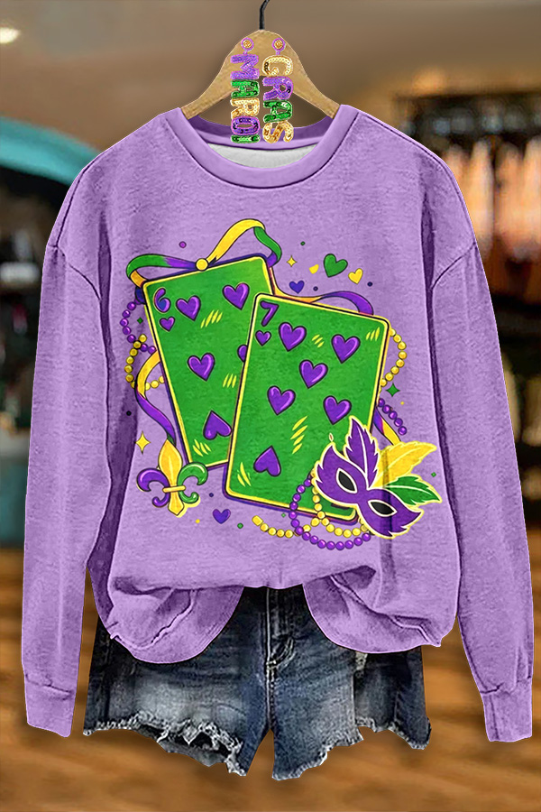 Mardi Gras Playing Card Face Mask Sweatshirt