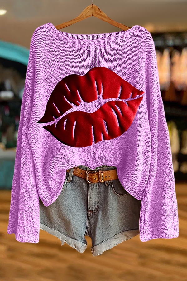 Valentine's Day Hot Lip Print Sweater