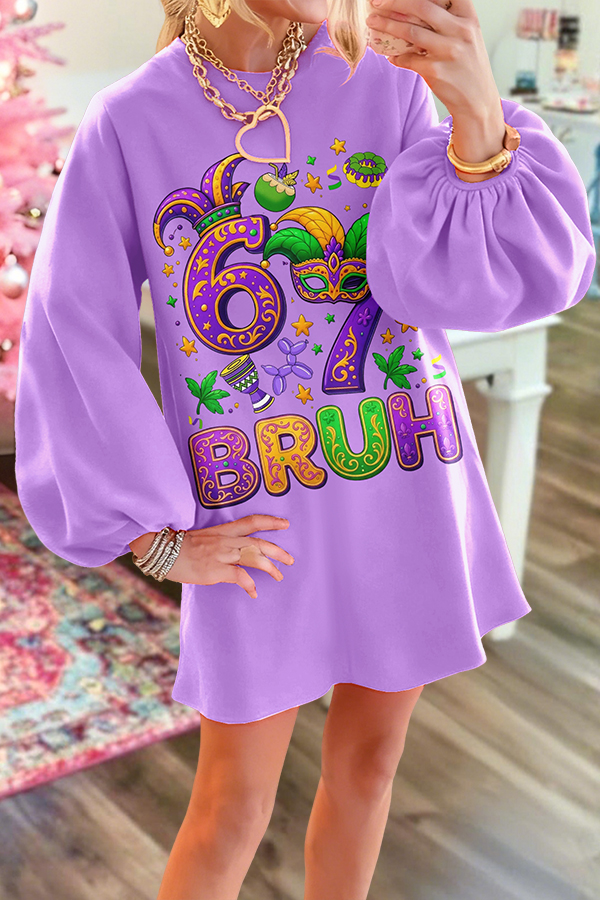 Mardi Gras 67  Bruh Puff-Sleeved Dress