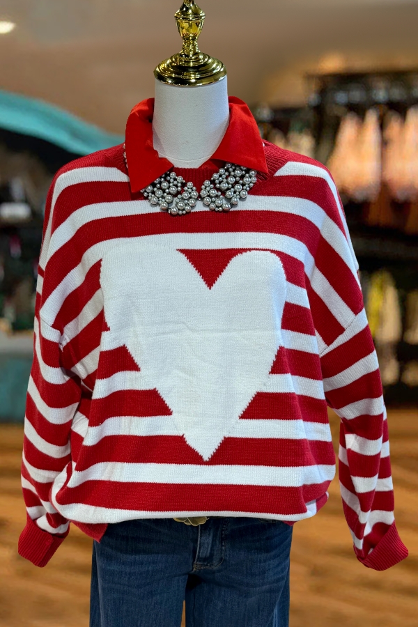 Valentine's Day Striped Heart Sweater
