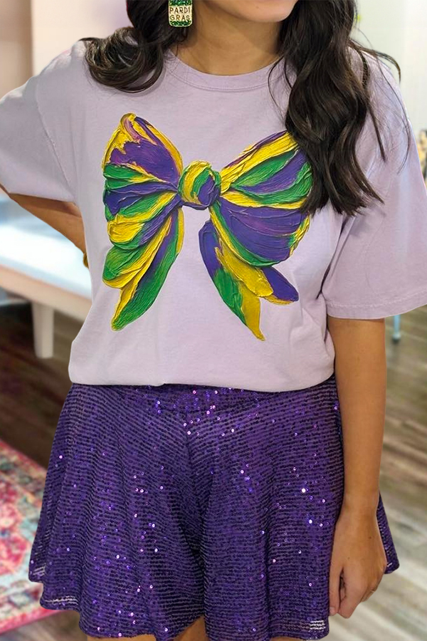 Mardi Gras Oil Painting Bow T-Shirt