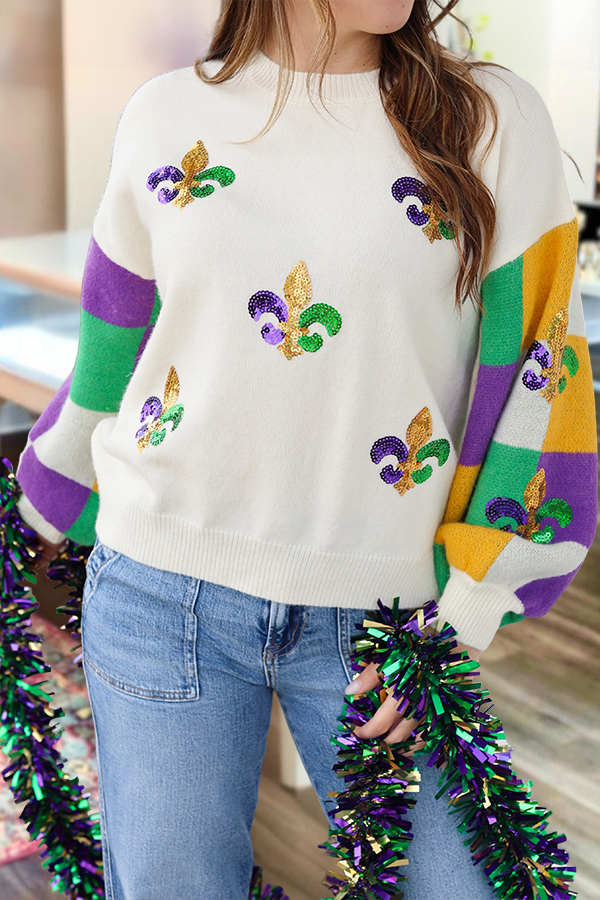 Mardi Gras Iris Checkered Sweater
