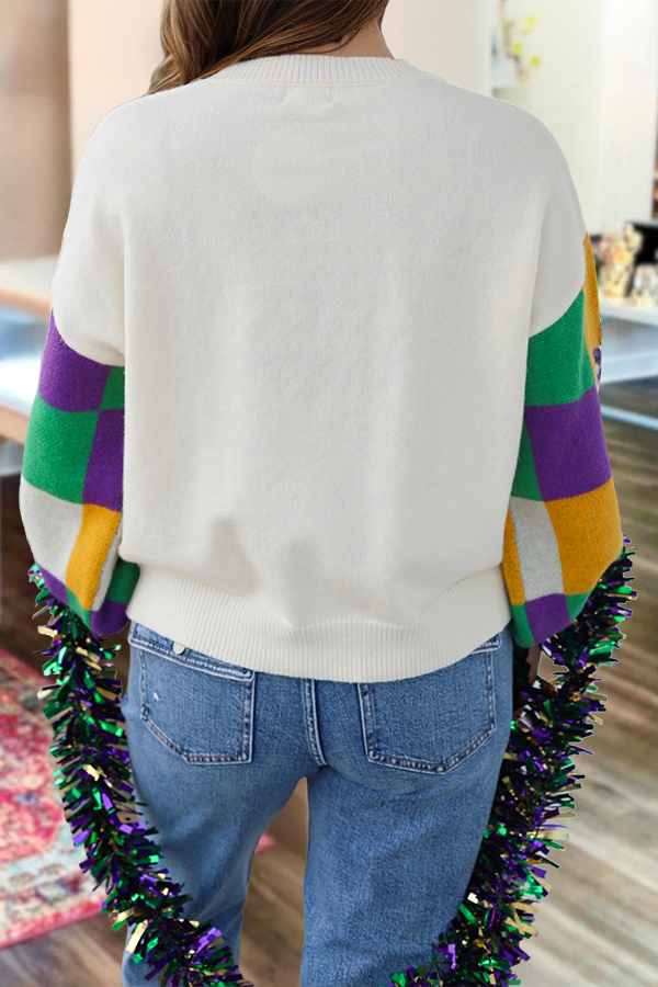 Mardi Gras Iris Checkered Sweater