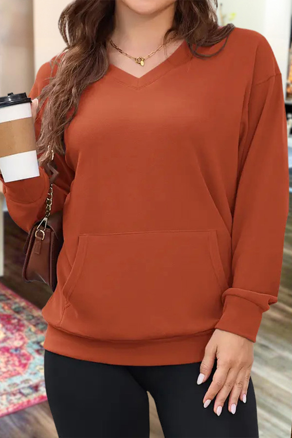 V-Neck Pocketed Pullover Sweatshirt