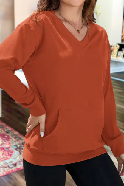 V-Neck Pocketed Pullover Sweatshirt