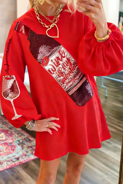 Red Wine Is My Valentine's Day Puff Sleeved Dress