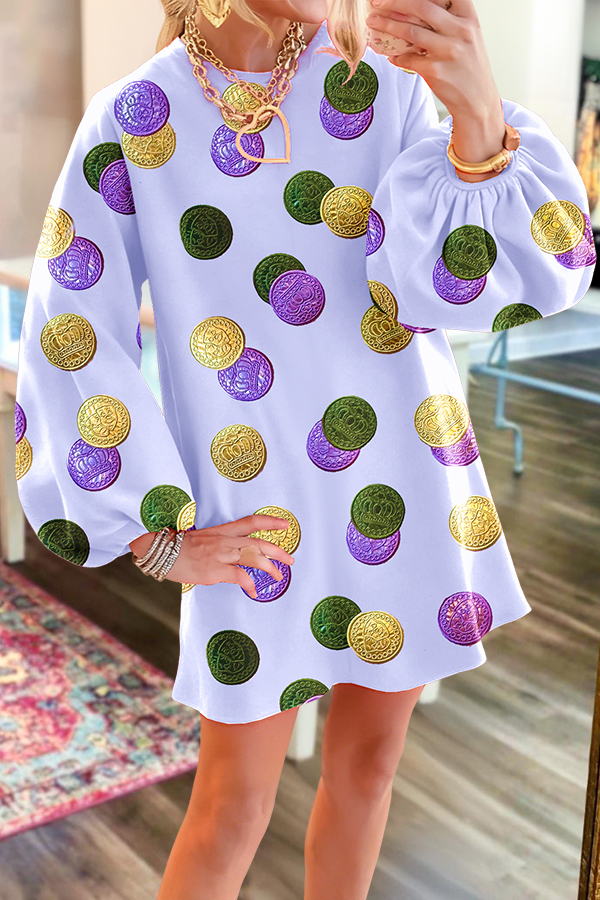 Mardi Gras Coin Puff Sleeved Dress