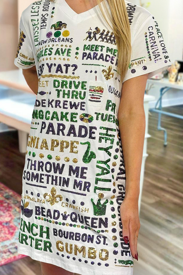 Mardi Gras V-Neck T-Shirt Dress