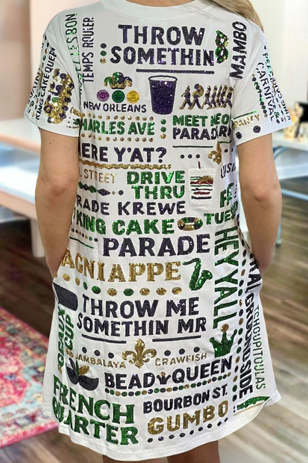 Mardi Gras V-Neck T-Shirt Dress