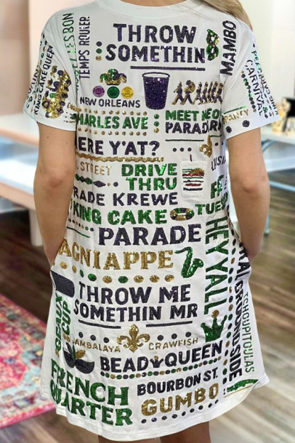 Mardi Gras V-Neck T-Shirt Dress