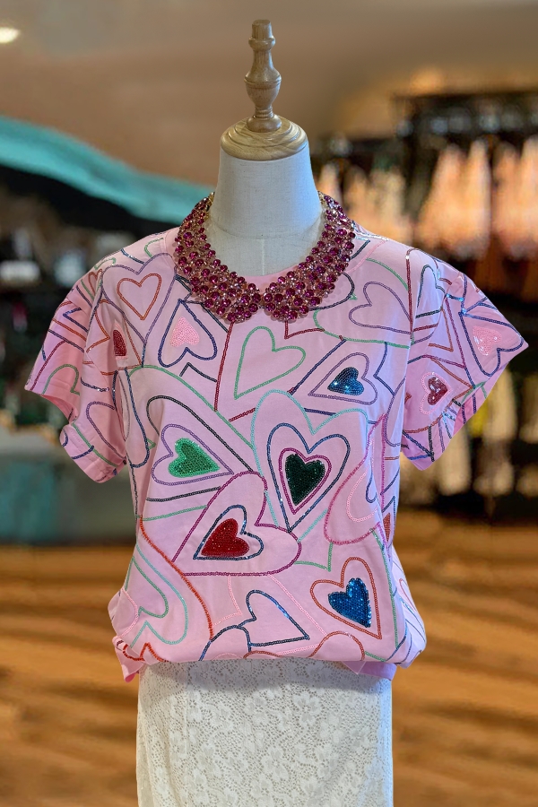 Valentine's Day Multi Glitter Heart T-Shirt