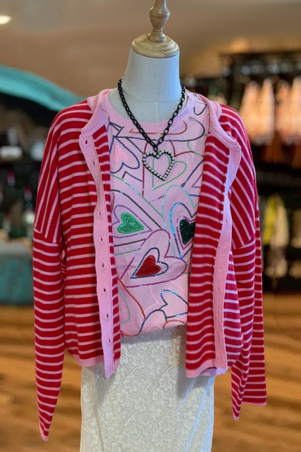 Valentine's Day Multi Glitter Heart T-Shirt