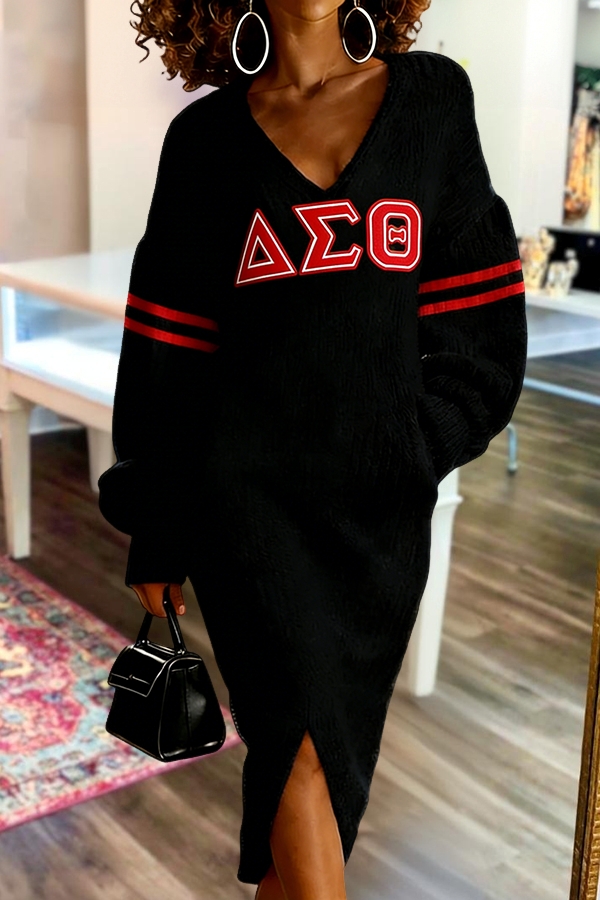Delta Sigma Theta Sorority Striped Slit Sweater Dress