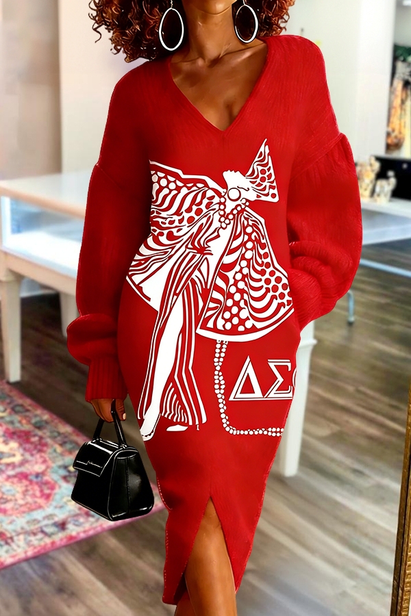 Delta Sigma Theta Sorority Art Print Slit Sweater Dress