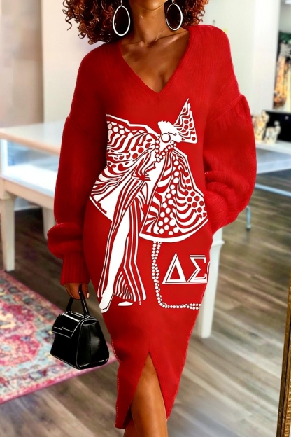 Delta Sigma Theta Sorority Art Print Slit Sweater Dress
