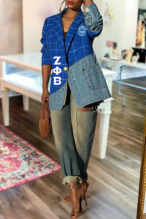 Zeta Phi Beta Sorority Denim Patchwork Blazer