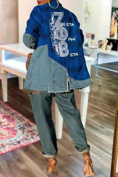 Zeta Phi Beta Sorority Denim Patchwork Blazer