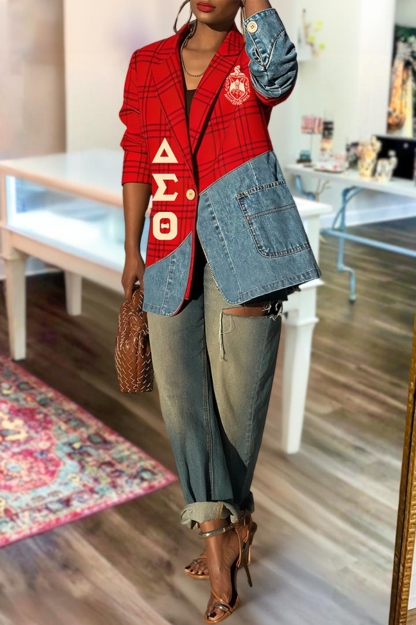 Women's jacket | Delta Sigma Theta Sorority Denim Patchwork Blazer |mywesternoutfit