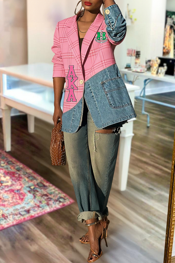 Women's jacket | Alpha Kappa Alpha Sorority Denim Patchwork Blazer |mywesternoutfit