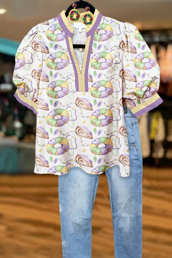 Carnival King Cake Puff Sleeved Shirt