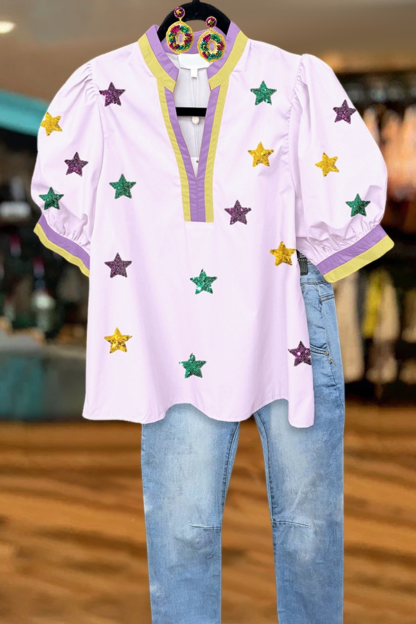 Mardi Gras Star Puff Sleeved Shirt