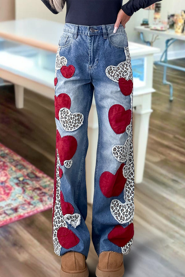 Valentine's Day Leopard Print Wide-Leg Pants