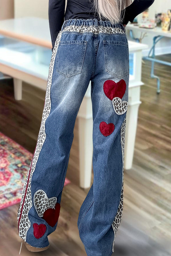 Valentine's Day Leopard Print Wide-Leg Pants