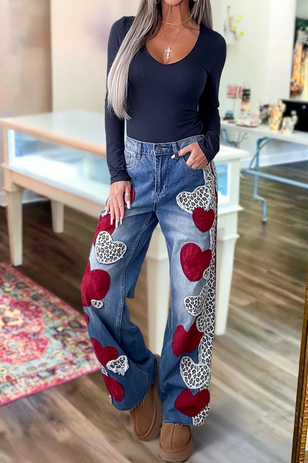 Valentine's Day Leopard Print Wide-Leg Pants