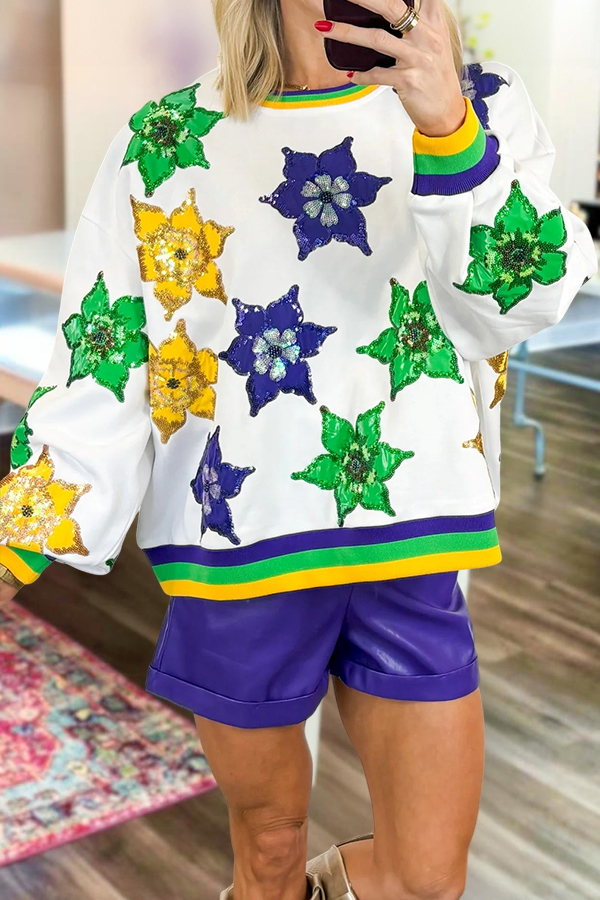 Mardi Gras Floral Print Sweatshirt