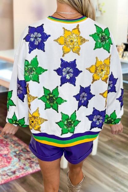 Mardi Gras Floral Print Sweatshirt