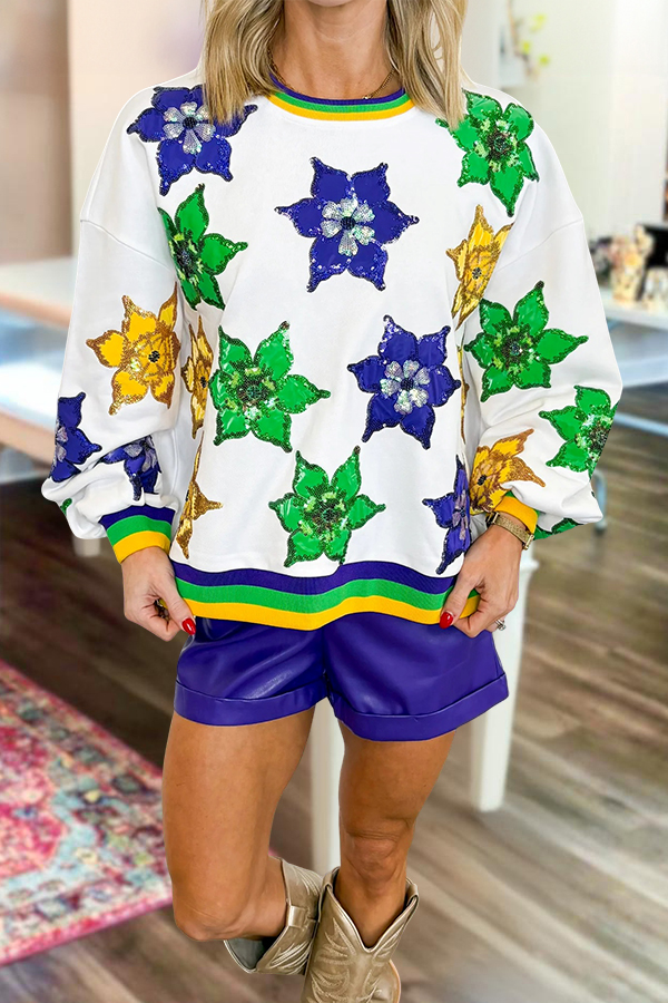 Mardi Gras Floral Print Sweatshirt