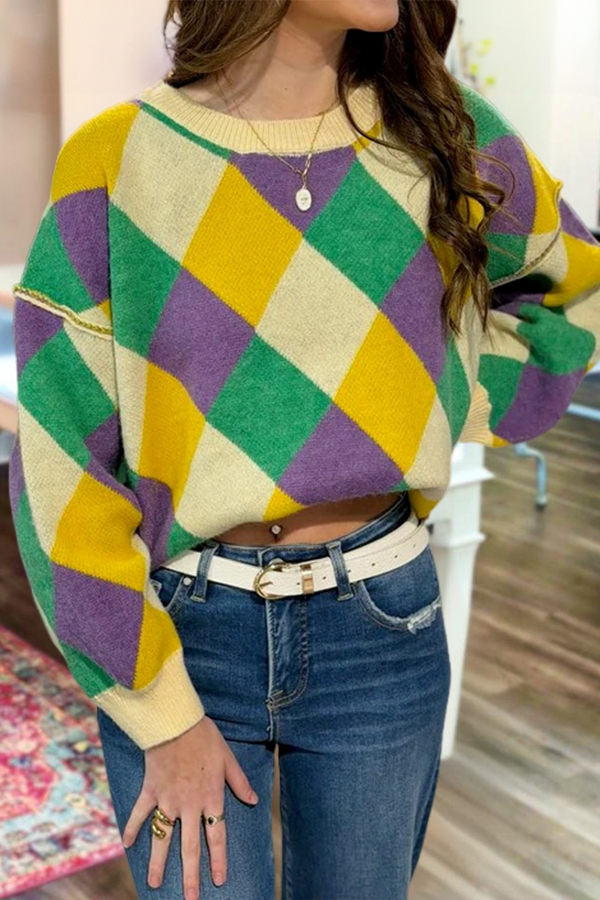 Mardi Gras Plaid Sweater