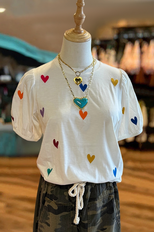 Valentine's Day Heart Puff-Sleeve T-Shirt