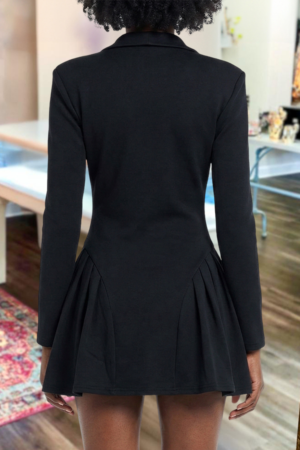 Solid Deep V Neck Pleated A Line Dress