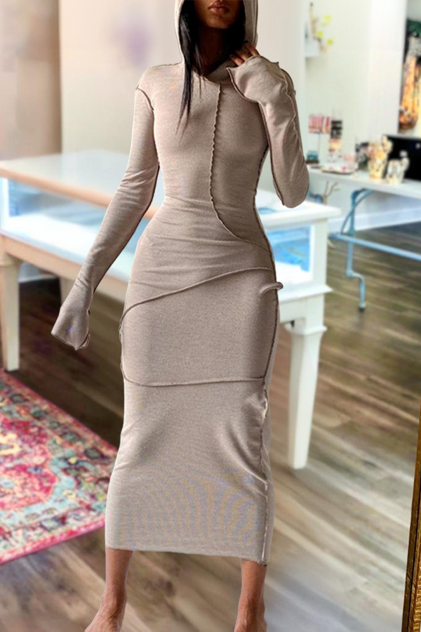 Plain Drop Shoulder Hooded Bodycon Dress