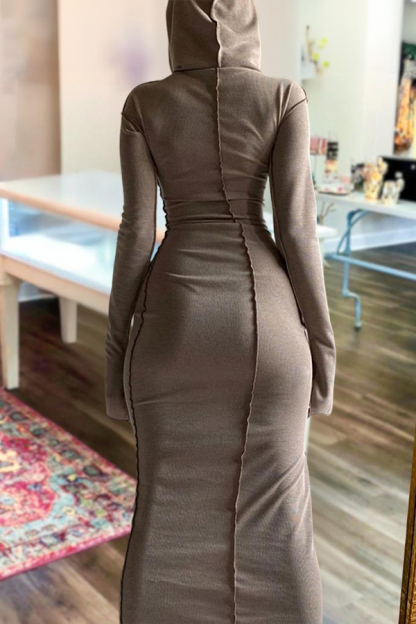 Plain Drop Shoulder Hooded Bodycon Dress