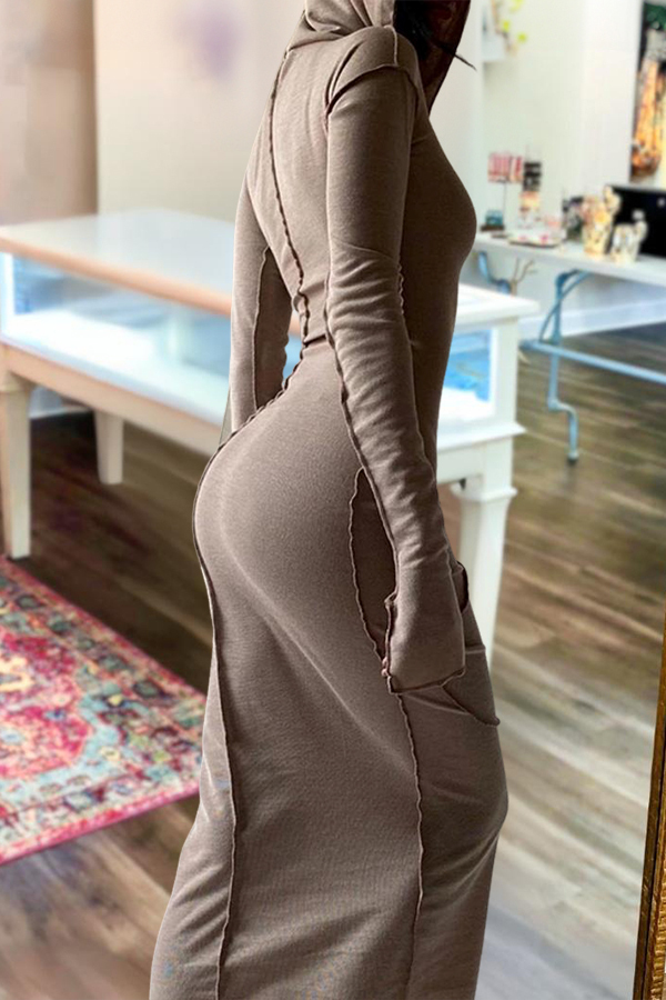 Plain Drop Shoulder Hooded Bodycon Dress