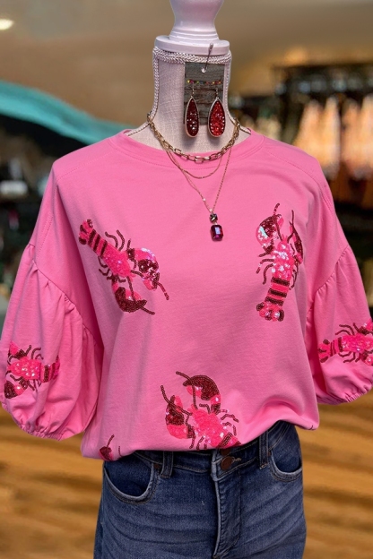 Mardi Gras Crawfish Puff-Sleeved T-Shirt
