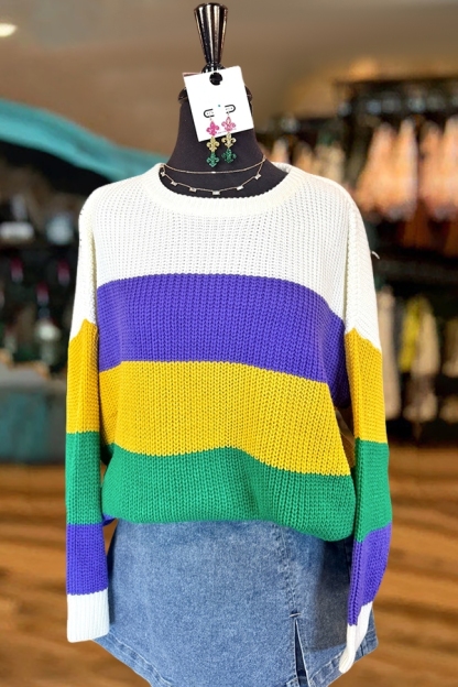 Mardi Gras Classic Striped Sweater