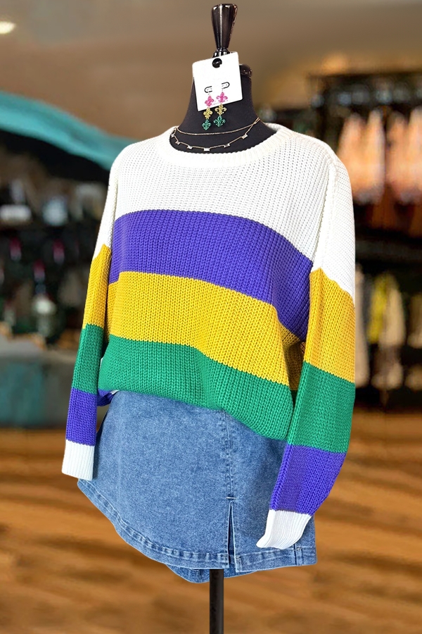 Mardi Gras Classic Striped Sweater