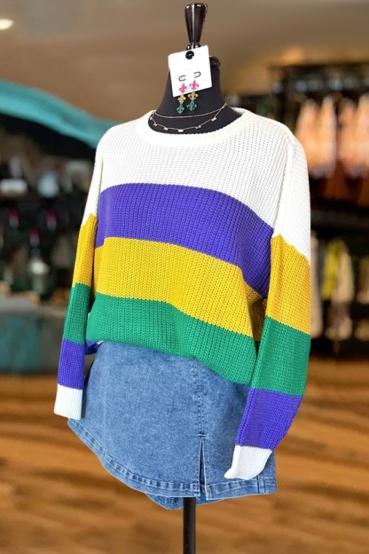 Mardi Gras Classic Striped Sweater