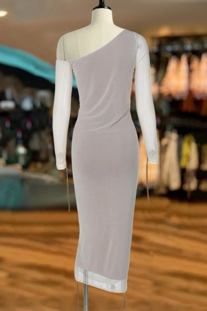 Striped Ruched Asymmetrical Neck Bodycon Dress