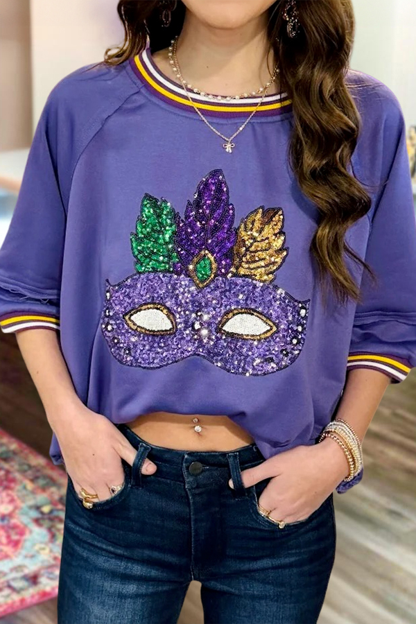 Mardi Gras Mask Puff-Sleeved T-Shirt
