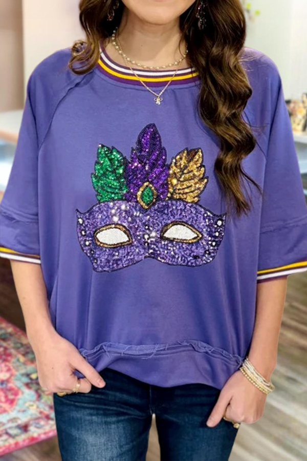 Mardi Gras Mask Puff-Sleeved T-Shirt