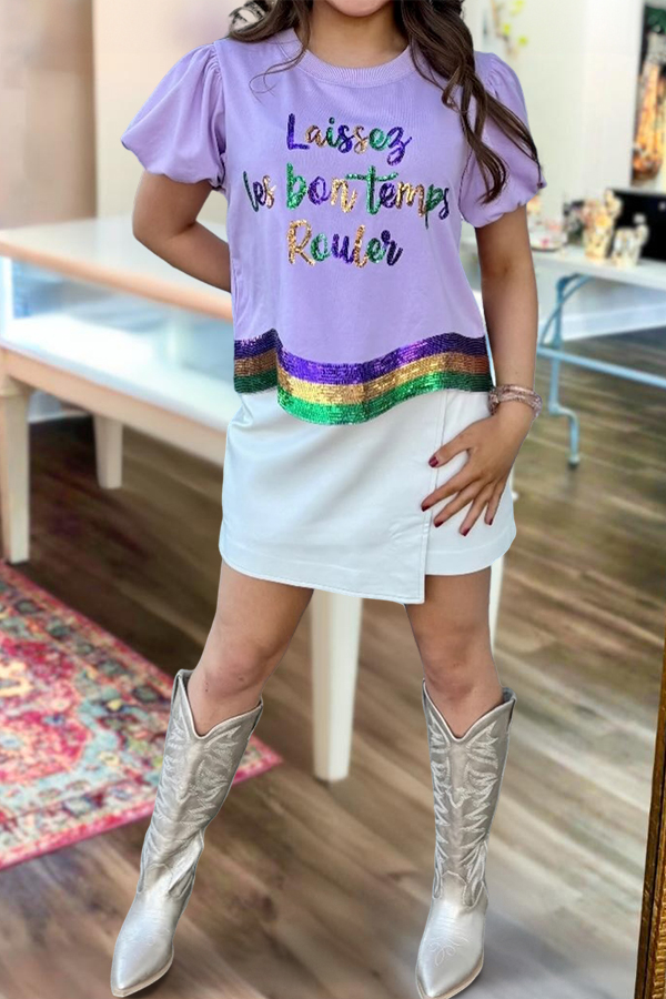 Mardi Gras Puff-Sleeved T-Shirt