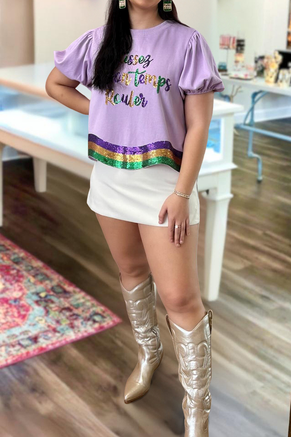 Mardi Gras Puff-Sleeved T-Shirt